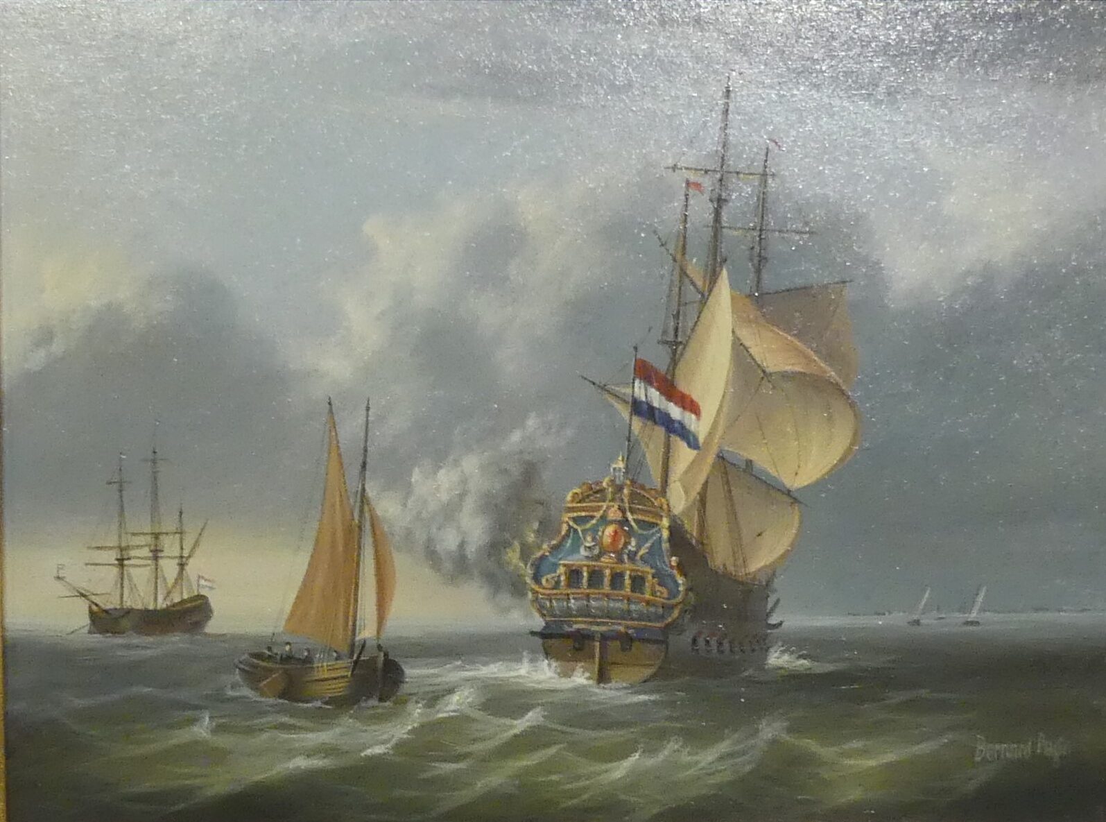 Bernard Page - Man-o-war in a rough sea