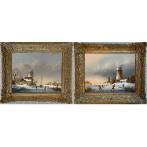 David Beatty painting pair Dutch winter scenes
