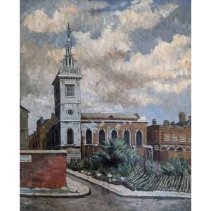 Patricia Willis painting of St Michael Paternoster Royal church in the City of London.
