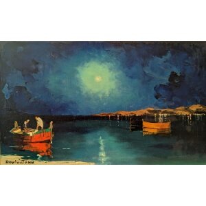 Doyly John painting moonlight fishermen