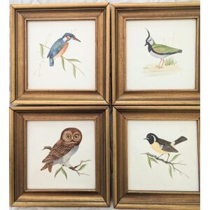 Hand painted tiles - Lapwing, owl, kingfisher and great tit