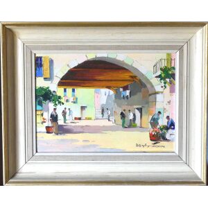 D'Oyly John painting of Mougins, a hill village near Cannes