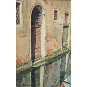 Noel Shepherdson watercolour painting of Venice - A doorway on the Rio de San Anzolo canal in Venice.